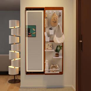 尚喆隐藏式 全身镜玄关入户洞洞板全身镜一体卧室实木贴墙家用推拉