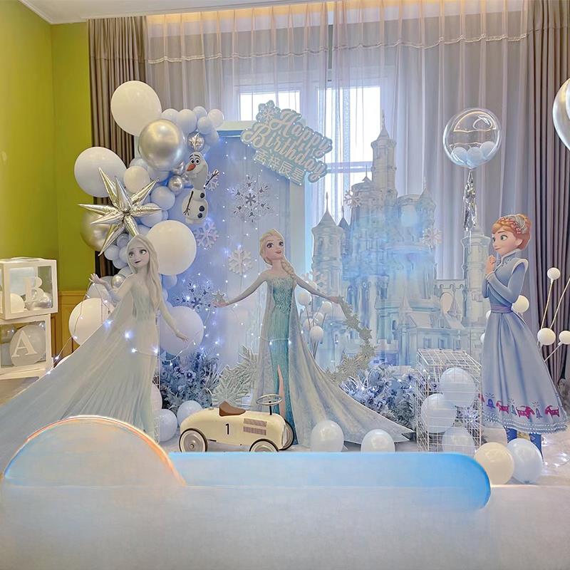 冰雪奇缘艾莎主题生日布置儿童女孩安娜公主气球派对KT板背景墙10