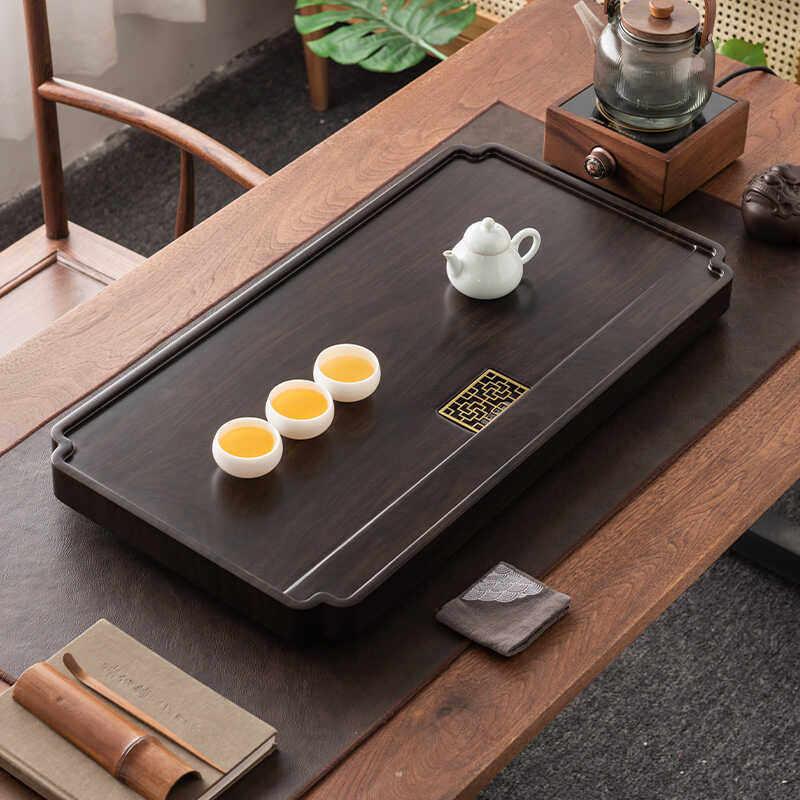 黑檀木茶盘整块实木家用简约现代功夫茶具套组排水式干泡台小托