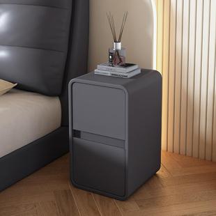 0J奶CTGNYF1油风床头柜简约现代床简边柜实木皮质小型超窄2c0m极