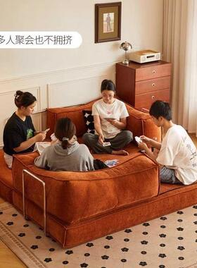 布艺沙发床简约中古风客厅出租屋两用折叠可躺小户型懒人沙发床