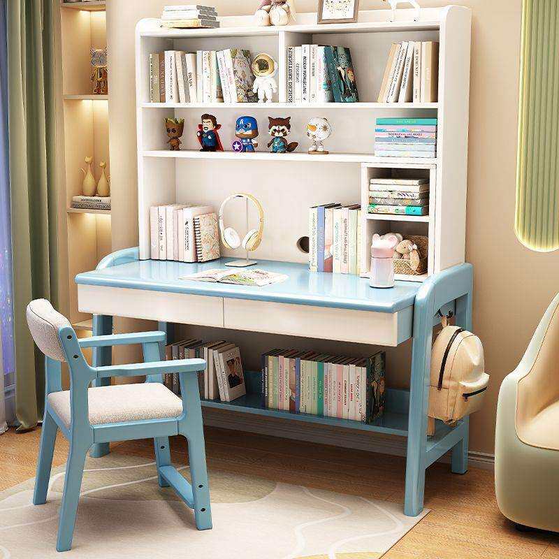 实木书桌家用可升降儿童学习写字桌子书架一体卧室学生电脑办公桌
