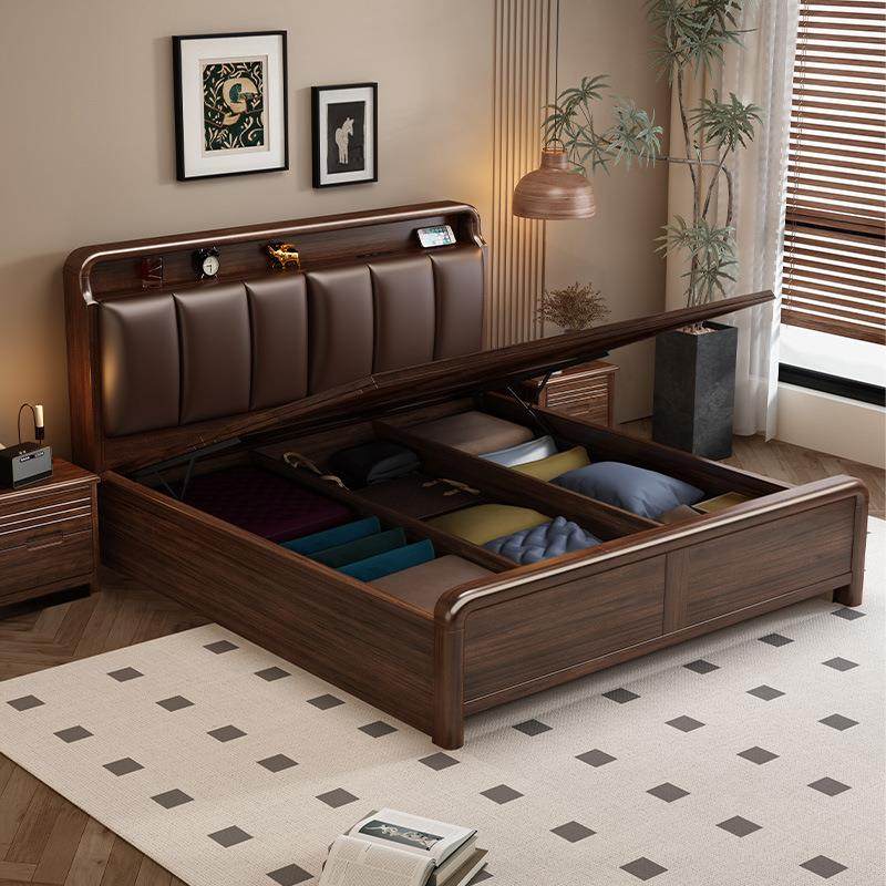 胡桃木实木软包储物床1.8x2米主卧双人大床现代简约中式轻奢婚床