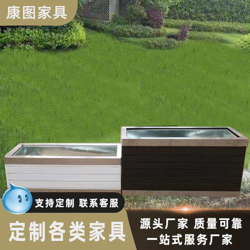 户外不锈钢花箱烤漆花园设计防腐木花槽商业街广场移动木花箱花池