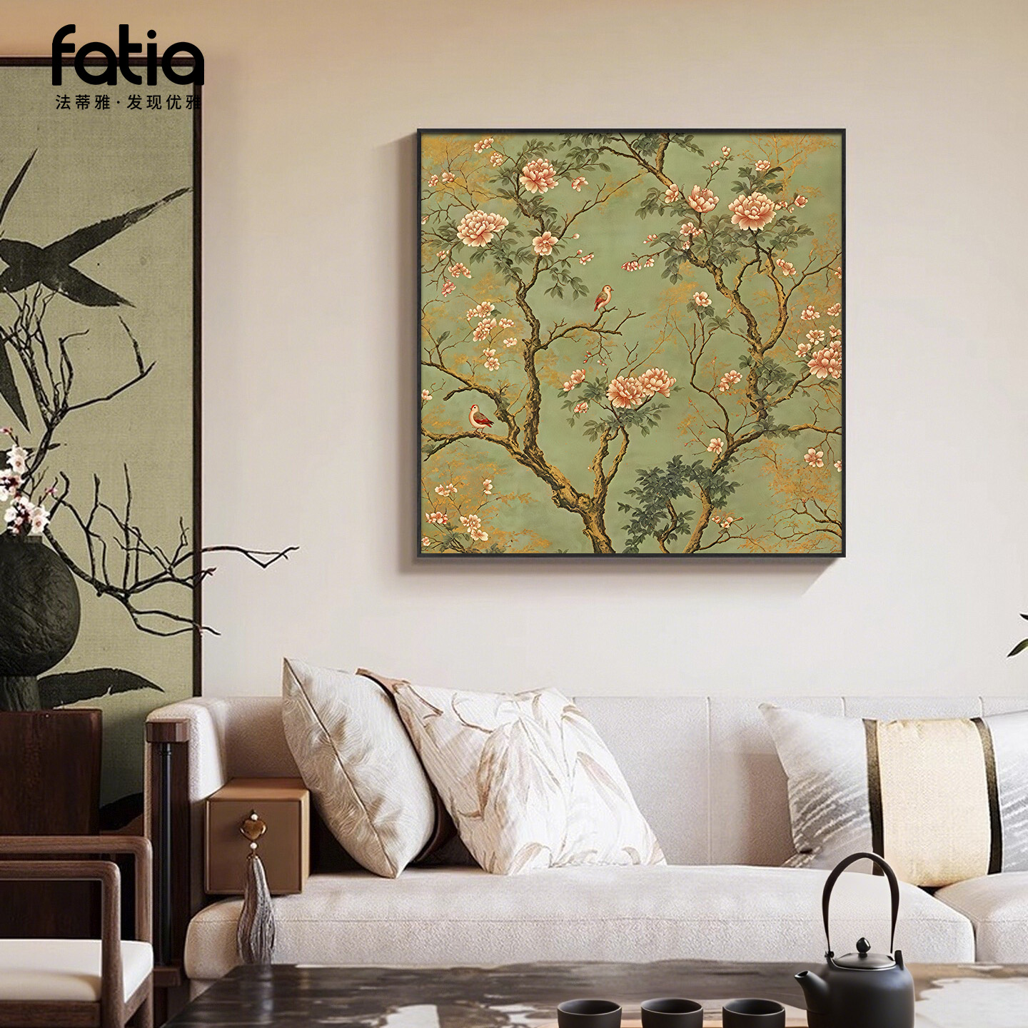 宋氏美学花鸟画客厅装饰画新中式沙发背景墙挂画方形餐厅卧室壁画
