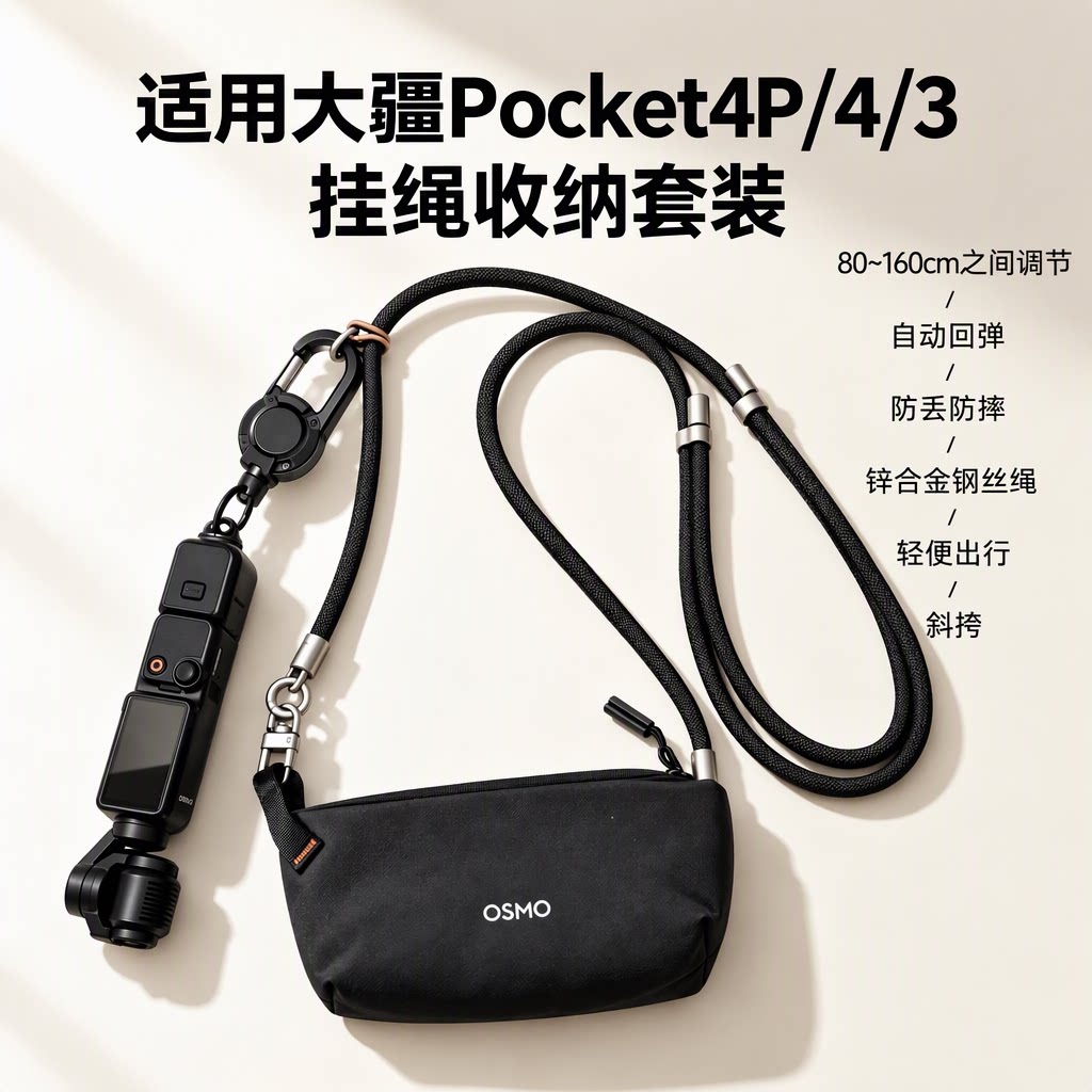大疆pocket4pro/4/3挂绳伸缩扣自动回弹锌合金防丢防摔相机配件