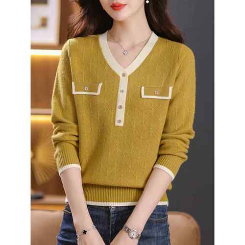 新款洋气秋冬大码女装打底针织上衣女士宽松显瘦v领套头毛衣1218h