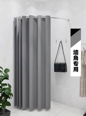 曼华窗帘布童装店绿色轨道杆子试衣间帘子男装店更衣室弧形半圆形