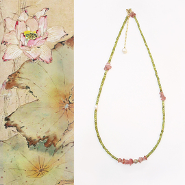 qiantao「藕合」原创国风，新中式橄榄石粉，水晶珍珠锁骨项链文艺女