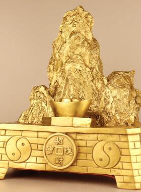 精工纯铜金山银山大号铜泰山招财进宝黄铜靠山招贵人事业有成摆件