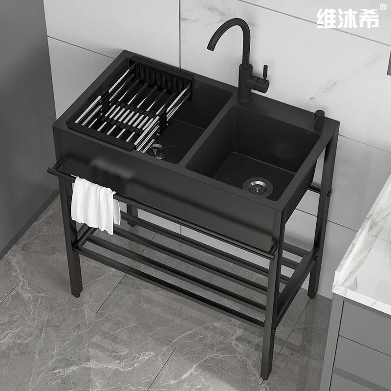 不锈钢支架厨房水槽双水槽一体洗菜盆大单水槽阳台洗碗盆池套装落