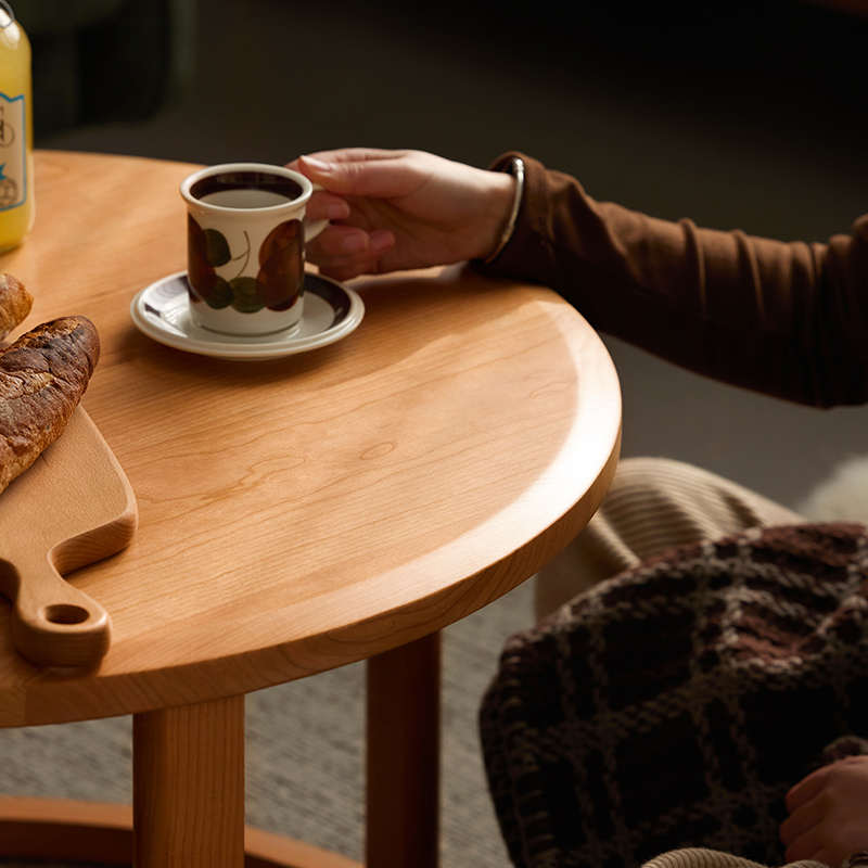 樱桃木茶几现代简约小户型实木茶几客厅日式原木茶台岩板组合茶桌