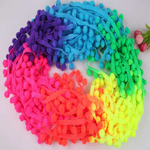 厂家新款 常年现货窗帘彩色花边 批发1.2厘米七彩毛球花边 绒球边