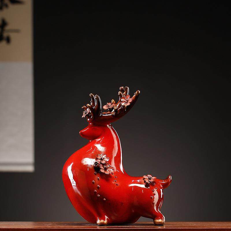 陶瓷梅花鹿摆件中式创意轻奢简约现代家居办公桌面橱柜装饰电视柜