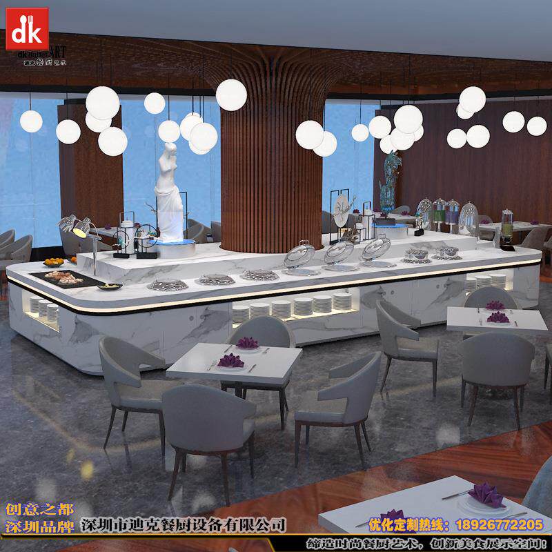 端五星级大酒店自助餐台效果图美式餐厅酒吧前台工业风收银台