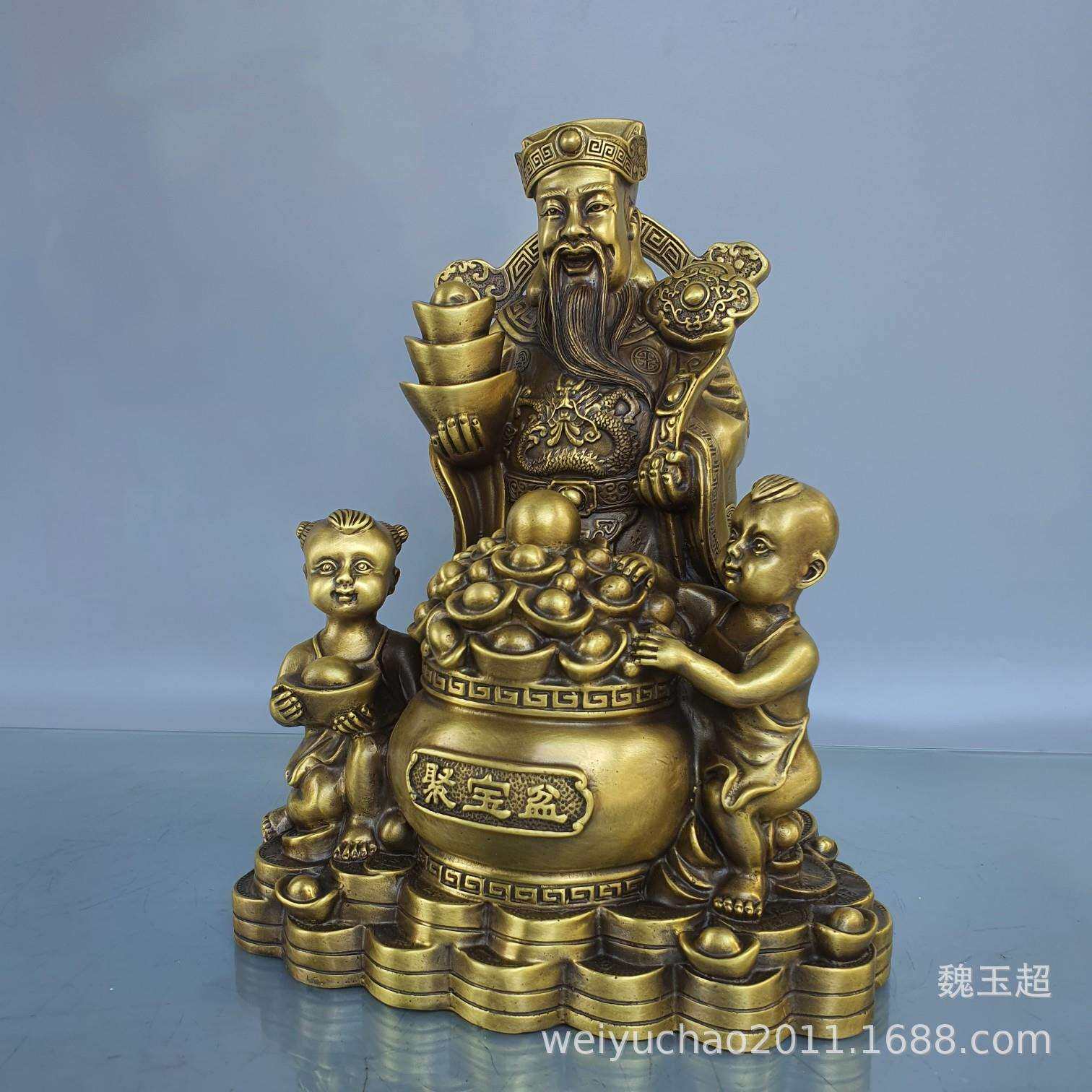 厂家纯铜财神爷摆件文财神家居装饰品聚宝盆财神爷金童玉女