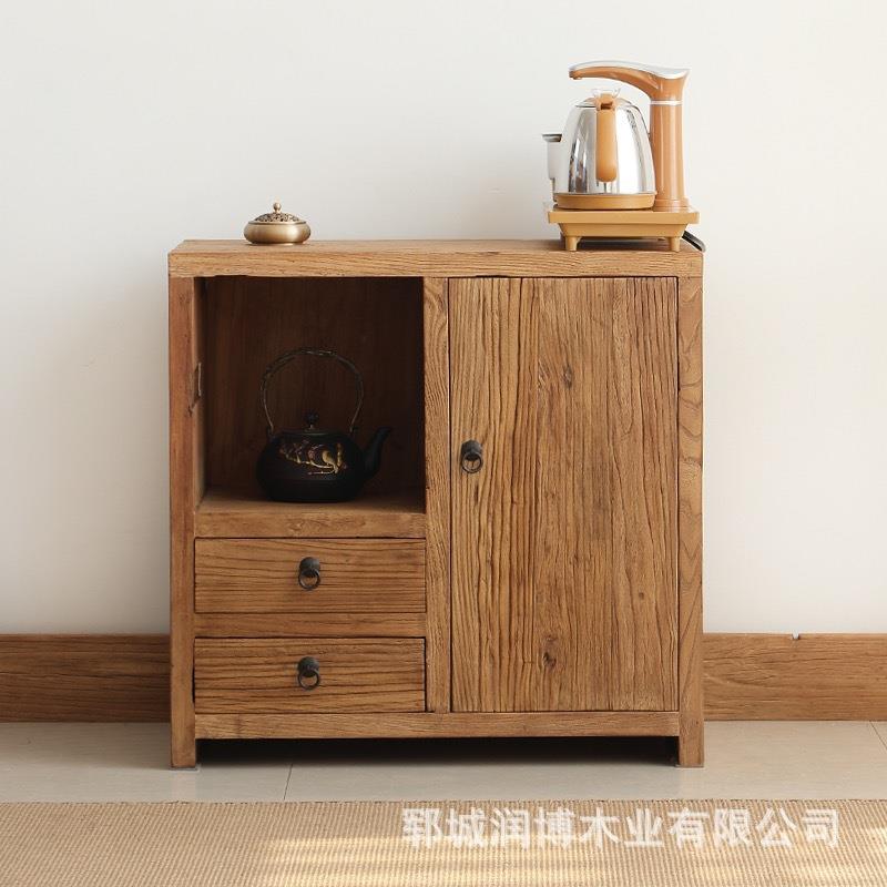 新中式实木小茶水柜榆木餐边柜茶桌家用现代简约茶边柜茶水台矮柜