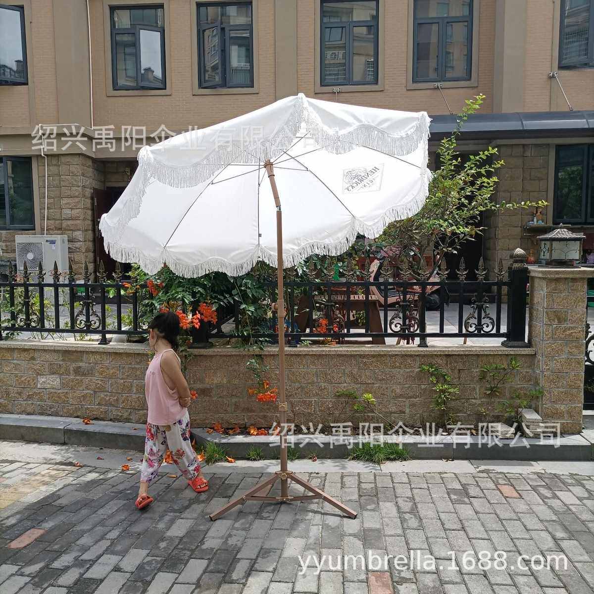 卡其色白色大太阳伞户外铁质花园庭院伞沙滩遮阳伞海滩促销伞包邮