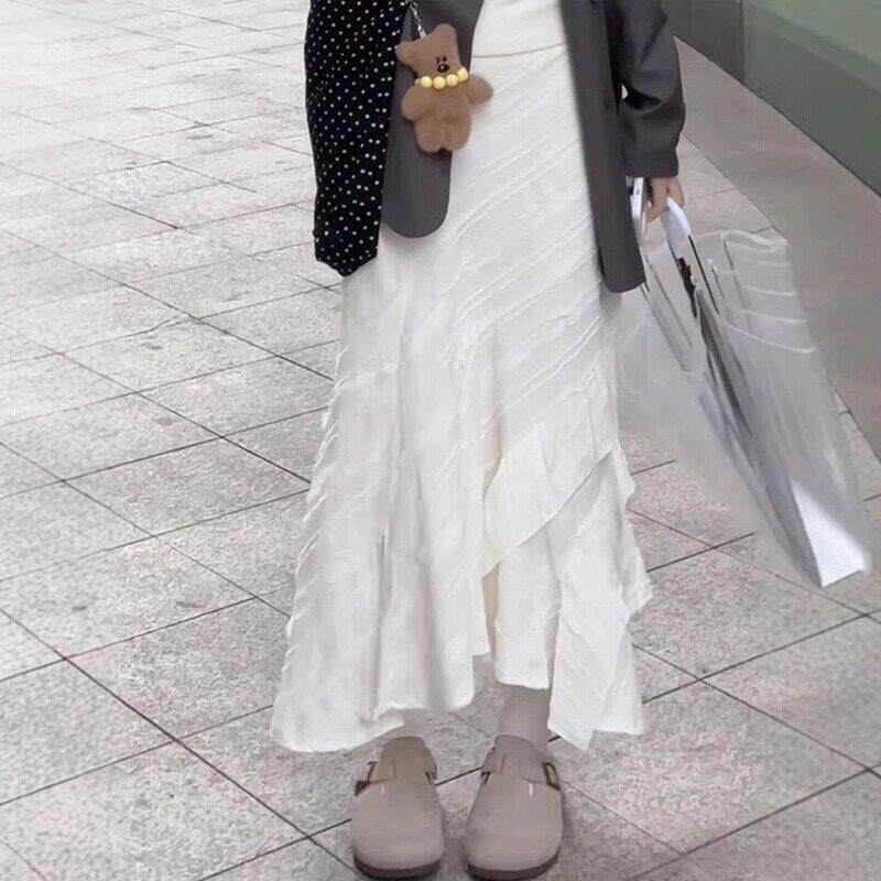 韩国正品EGG JRG不规则白色鱼尾半裙女设计感a字半身裙遮胯长裙子