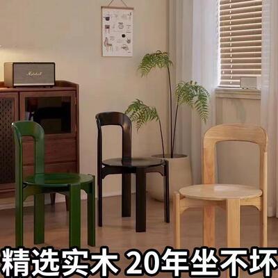 客厅厅实木雷伊餐家椅可叠放用奶餐油风高级中古TZW卧室实木彩色