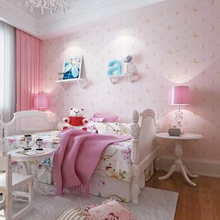 星星月亮儿383童房间壁孩纸纺布男孩女卧室卡公主环无保通墙纸