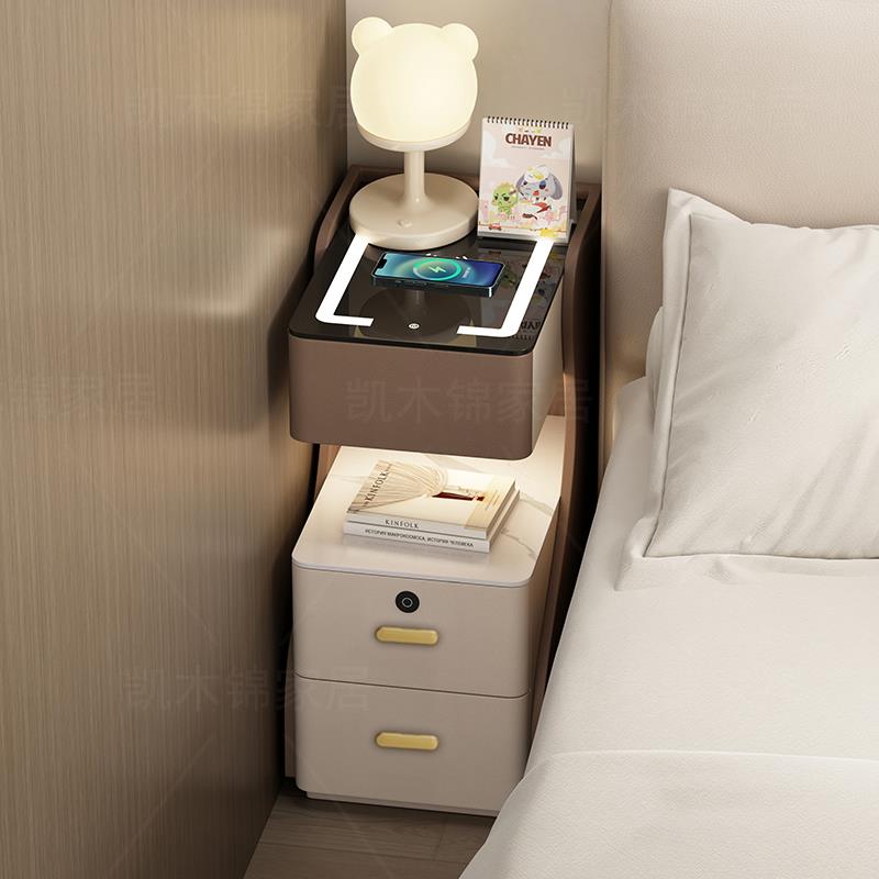 爱莱德智能床头柜多功能收纳实木轻奢简约现代免安装卧室充电收纳床边柜
