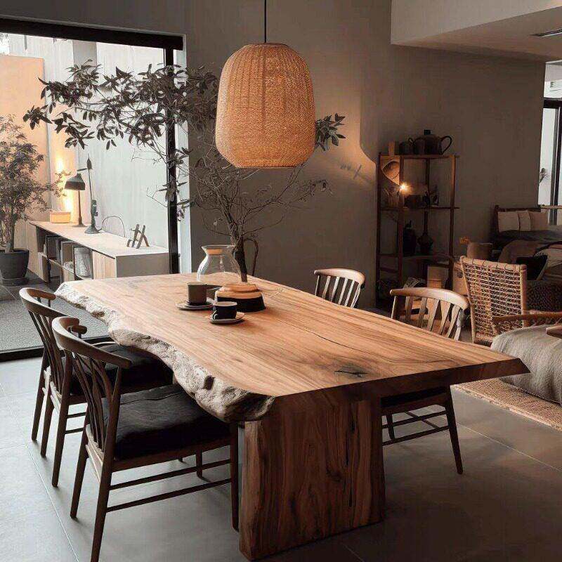 侘寂风原木茶桌复古自然边服装店装饰展示长桌民宿全实木茶台餐桌