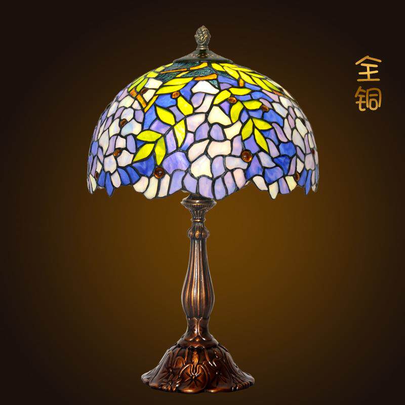 厂家直销 12寸紫藤之恋全铜台灯书房卧室床头台灯帝凡尼玻璃灯具