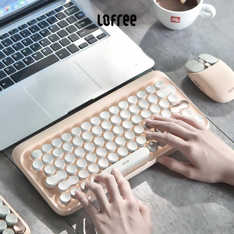 lofree洛斐奶茶机械键盘滑鼠套组圆点蓝牙青轴无线 线ipad平板计