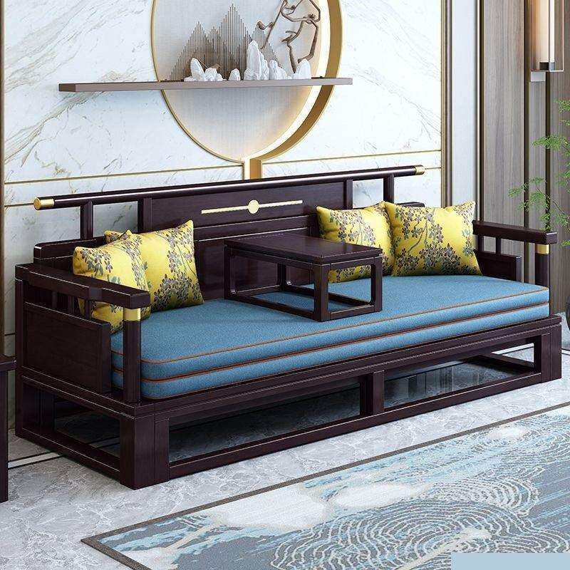 新中式实木罗汉床沙发床禅意小户型客厅伸缩推拉床折叠沙发罗汉椅