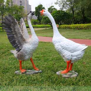 户外仿真大白鹅落地摆件雕塑店铺开业花园庭院门口玻璃钢灰鹅模型