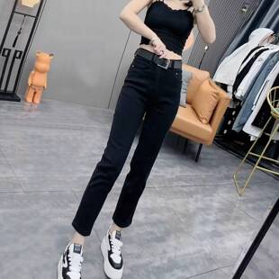 早秋穿搭黑色九分烟管直筒牛仔裤女2026夏季薄款新款小个子0817e