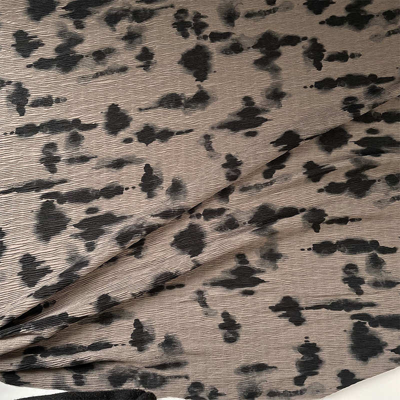 垂坠弹力 深豆沙水墨风不规则扎染百褶压褶雪纺面料设计师布料diy