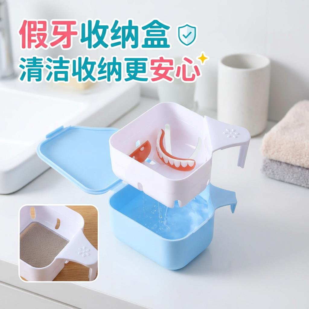 假牙收纳盒食品级加厚耐用老年人义齿浸泡盒隐形牙套保持器清洁盒