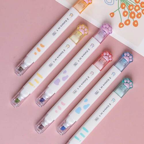 6 pcs/pack Kawaii Cat Claw Double Head 12 Color Highlighters