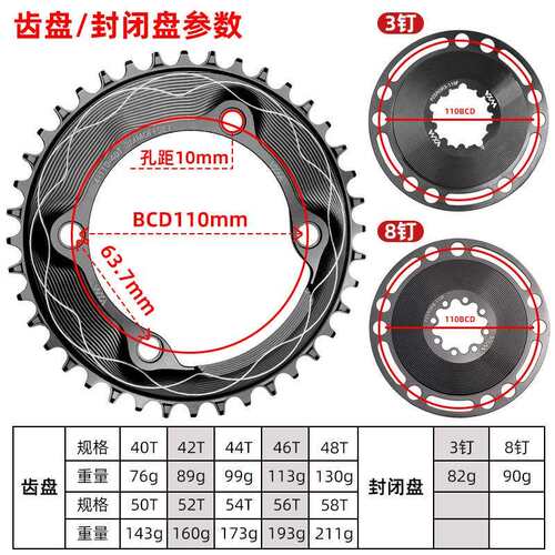4爪110BCD正负齿牙盘四孔封闭盘 3钉/8钉直装3mm偏移量自行车牙盘
