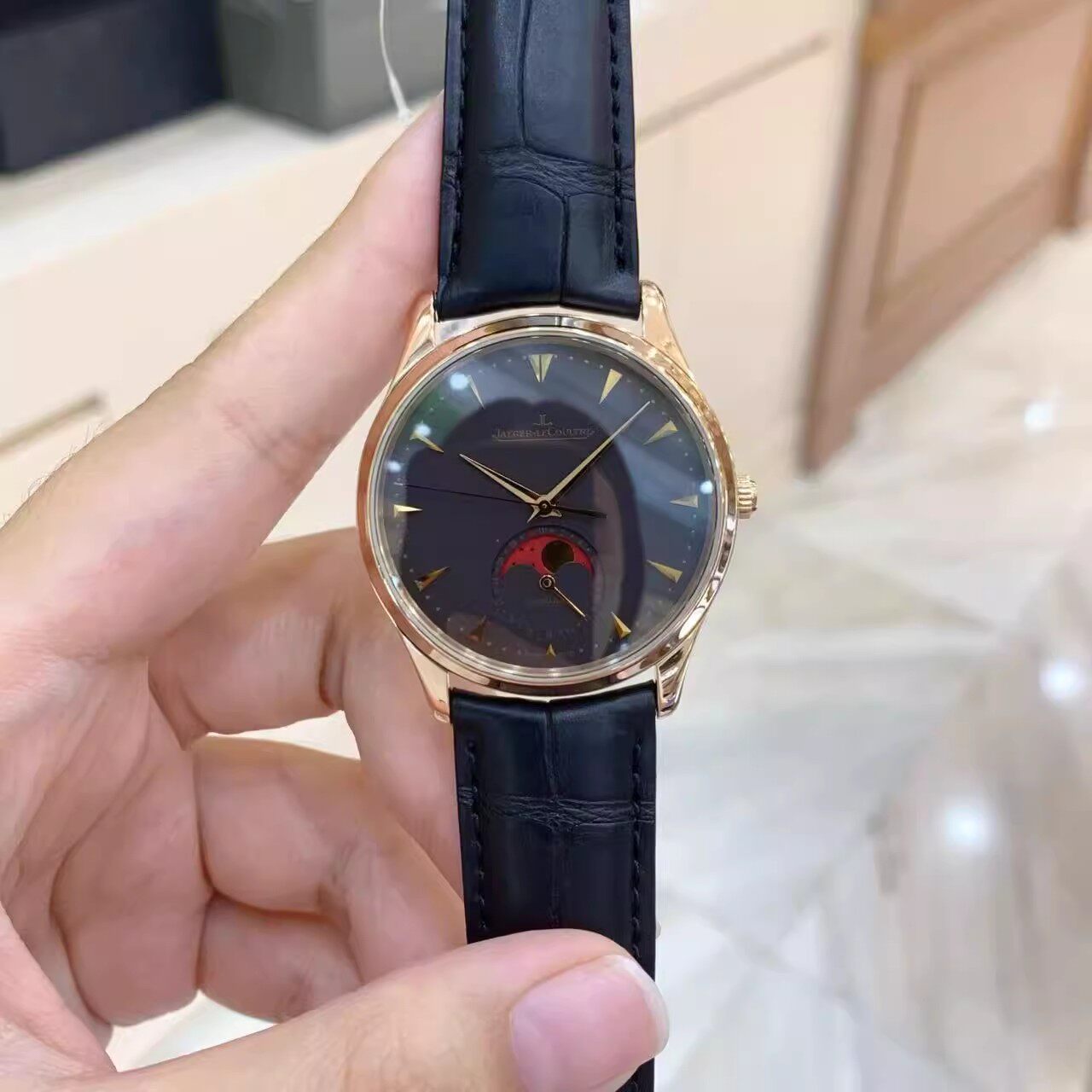 [98新]积家大师系列月相手表男款玫瑰金自动机械男士手表136256H