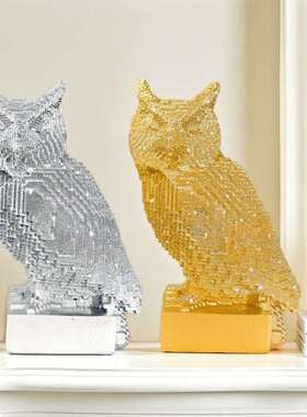 新款积木猫头鹰摆件家居软装客厅桌面轻奢装饰树脂工艺品