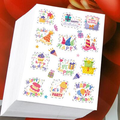 封口贴手帐卡通纸张贴纸happy birthday信封礼品袋包装烫金英文