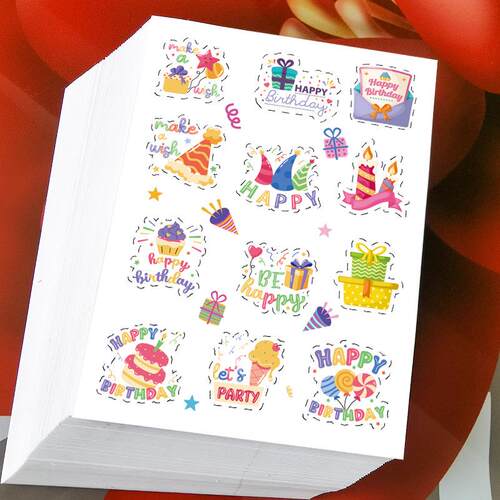 封口贴手帐卡通纸张贴纸happy birthday信封礼品袋包装烫金英文
