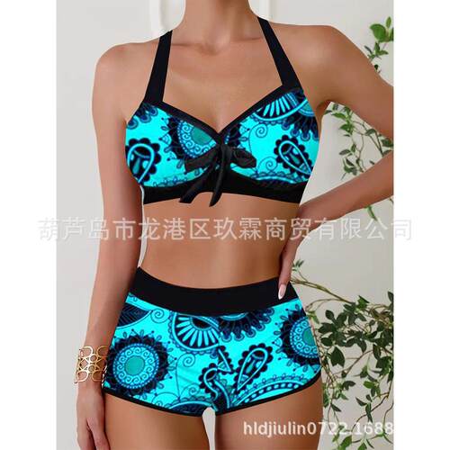 Printed top women's bikini swimsuit plus size