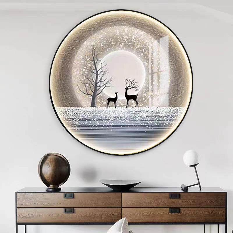 星空鹿圆457形麋l装饰画客厅发光灯e画现代简约走廊挂d画玄关墙壁