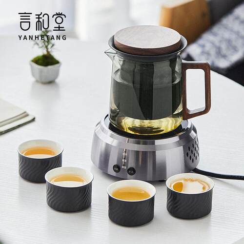 电陶炉煮茶家用套装煮茶壶煮茶炉玻璃茶壶简约办公泡茶壶陶瓷茶杯