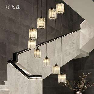新中式 餐厅饭厅卧室书房水晶长吊灯 旋转楼梯吊灯现代简约轻奢个性