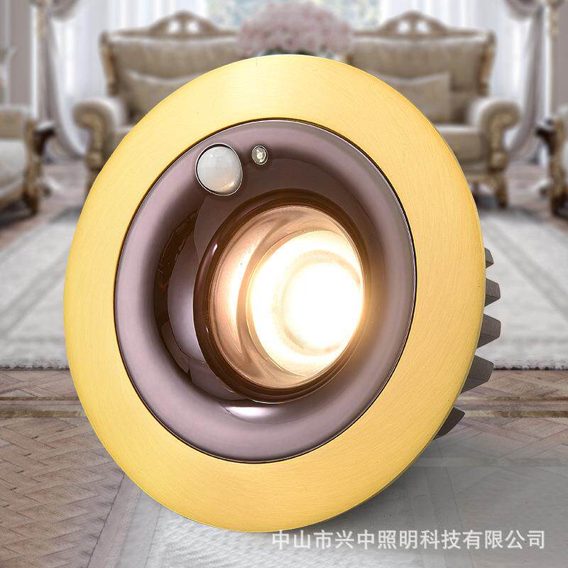 现代简约全铜led感应射灯客厅卧室天花灯嵌入式走廊玄关过道筒灯