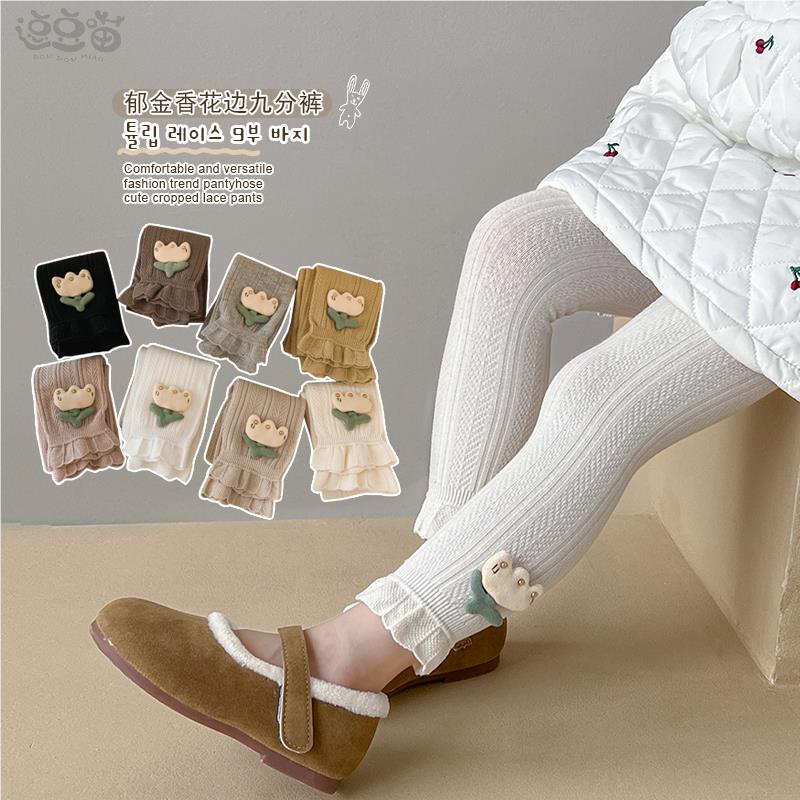 女童打底裤春秋款中厚宝宝纯棉连体裤外穿洋气薄款儿童连裤袜百搭