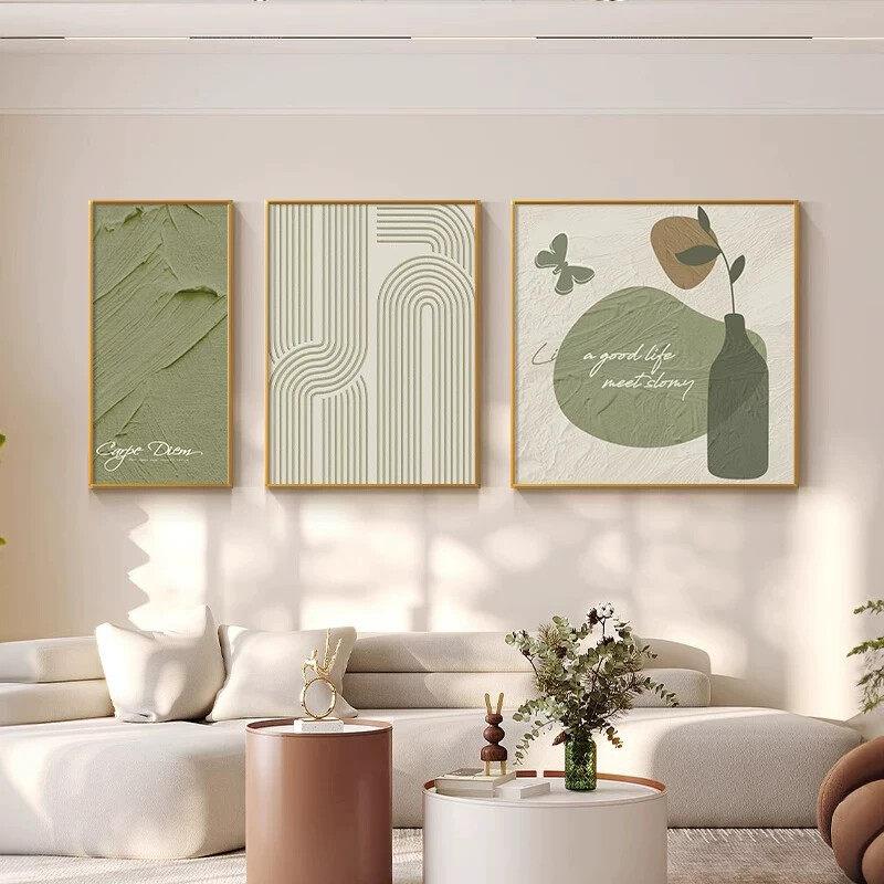 客厅装饰画现代简约沙发背景墙上挂画北欧高级感抽象三联轻奢壁画
