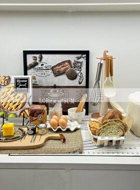 木几风奶油色调现代中古风样板房间厨房烘焙主题套装仿真面包饰品