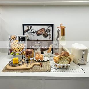 木几风奶油色调现代中古风样板房间厨房烘焙主题套装 仿真面包饰品