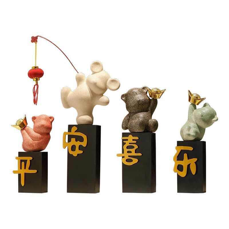 创意客厅电视柜平安喜乐摆件轻奢高档玄关装饰新中式家居酒柜饰品